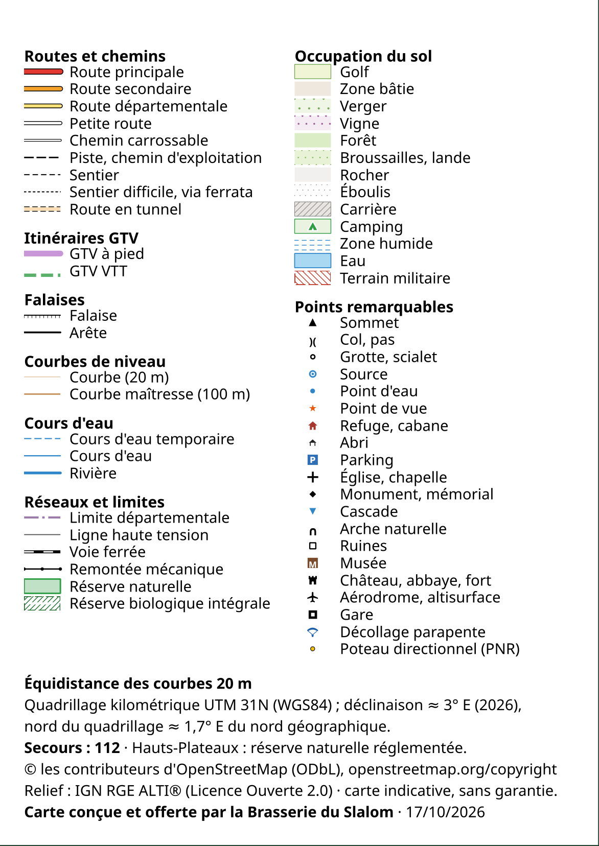 Légende de la carte